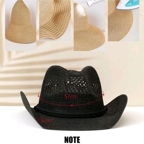 Bead Decor Hollow Out Straw Hat - Picture 4 of 5